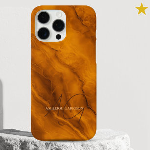 Funda iPhone 16 Pro Max Mármol Naranja Elegante con Monograma de Nombre Pe