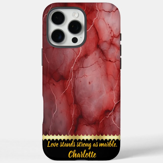 Funda iPhone 16 Pro Max Mármol rojo intenso con detalles veinticinco llama (Reverso)