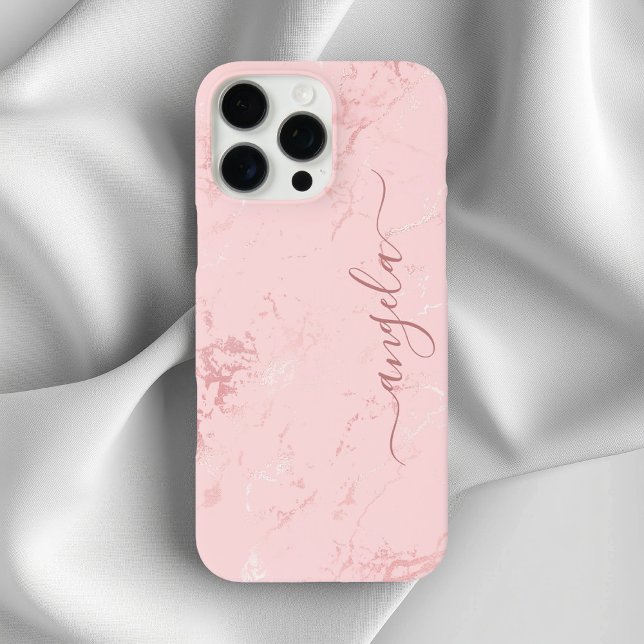 Funda iPhone 16 Pro Max Mármol Rosa Rubor Glam Firma (Blush Pink Marble Glam Signature Case-Mate iPhone Case)