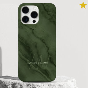 Funda iPhone 16 Pro Max Mármol Verde Elegante con Nombre Personalizado y M