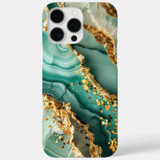 Funda iPhone 16 Pro Max Mármol Verde y Dorado Elegante