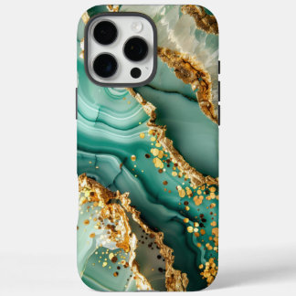 Funda iPhone 16 Pro Max Mármol Verde y Dorado Elegante