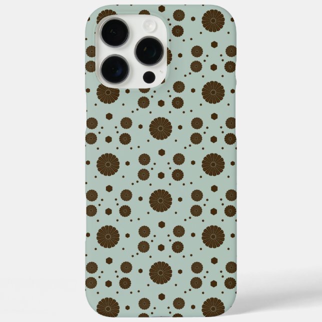 Funda iPhone 16 Pro Max Marrón oscuro micro floral verde salvia (Reverso )