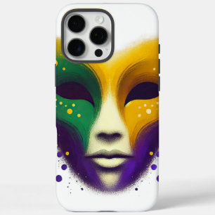 Funda iPhone 16 Pro Max Máscara de Mardi Gras púrpura amarilla verde