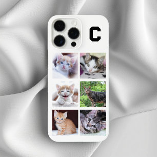 Funda iPhone 16 Pro Max Mascota de familia monogramada 6 Collage de fotos 