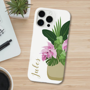Funda iPhone 16 Pro Max Medinilla tropical Flor rosa Vasa amarilla blanco