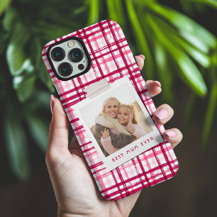 Funda iPhone 16 Pro Max Mejor Mamá del Mundo Foto Patrón Rojo Rosa Moderno