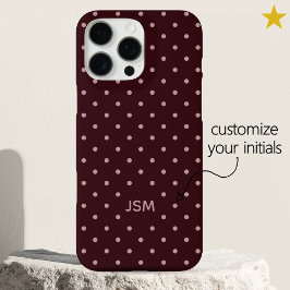 Funda iPhone 16 Pro Max Minimal Burgundy Pink Custom Monogram Polka Dot 