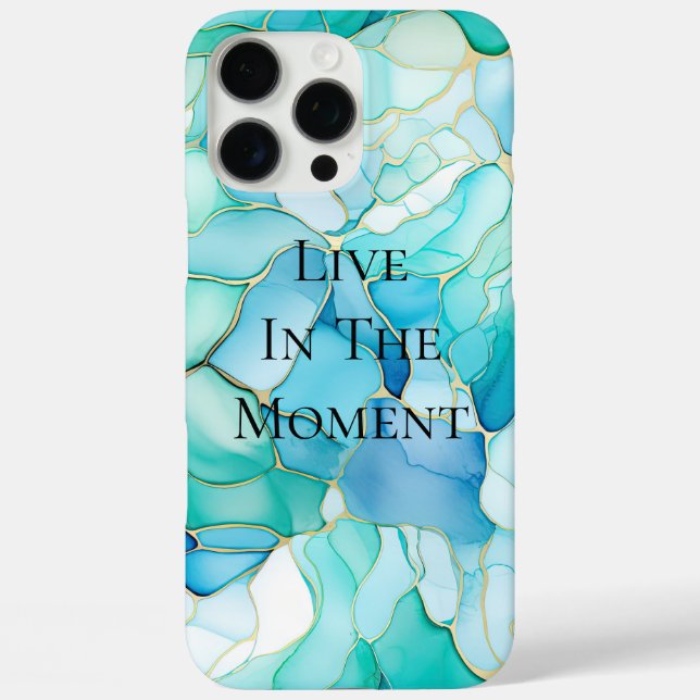 Funda iPhone 16 Pro Max Mint Aqua Pearl Gold Marble (Reverso )