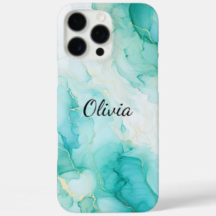 Funda iPhone 16 Pro Max Mint Aqua Pearl Gold Marble