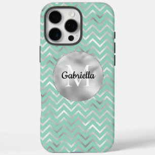 Funda iPhone 16 Pro Max Mint Silver Zigzag Stripes Monograma