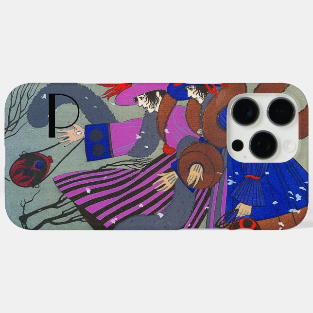 FUNDA iPhone 16 PRO MAX MODA DE MONOGRAMA DE NIEVE DE INVIERNO (Reverso  (Horizontal) )