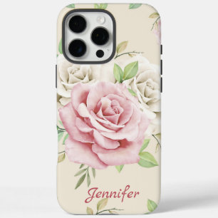 Funda iPhone 16 Pro Max Moda personalizado rosas blancas rosas verdes hoja