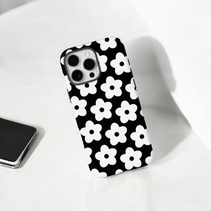 Funda iPhone 16 Pro Max Moda retro Modelo floral blanco y negro caprichoso