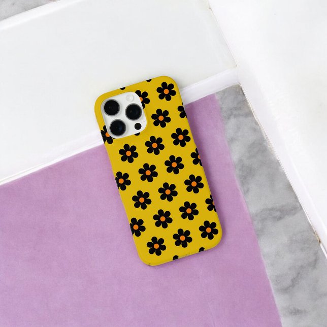 Funda iPhone 16 Pro Max Moda retro Patrón floral negro y mostaza (Subido por el creador)