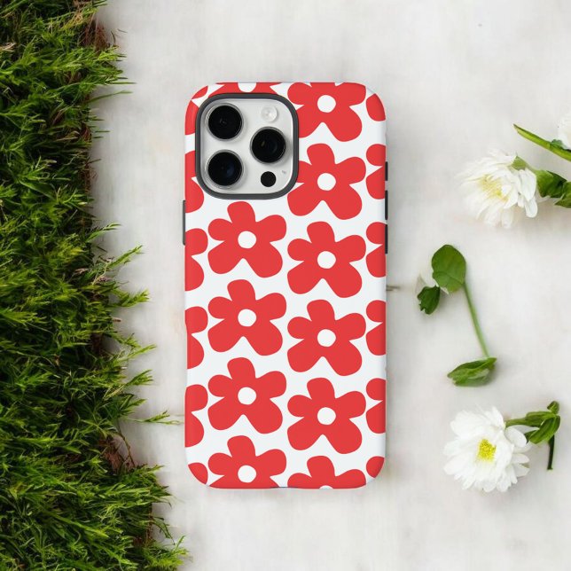 Funda iPhone 16 Pro Max Moda Retro Patrón Floral Rojo Primavera caprichosa (Subido por el creador)