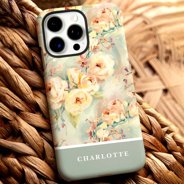Funda iPhone 16 Pro Max Moda Rosas Amarillas Nombre personalizado Floral (Subido por el creador)