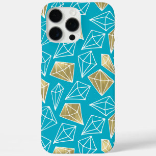 Funda iPhone 16 Pro Max Moda Turquesa Aqua Diamantes de Oro Azul