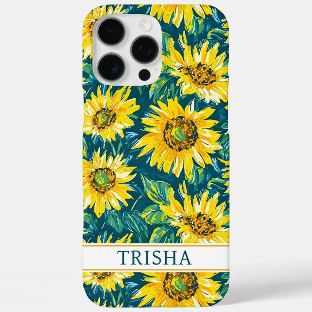 Funda iPhone 16 Pro Max Modern Sunflowers Monogrammed (Reverso )