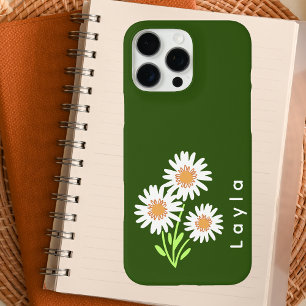 Funda iPhone 16 Pro Max Moderna margarita verde y blanca monogramada