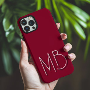 Funda iPhone 16 Pro Max Moderno BurgundyMonograma Iniciales Contemporáneas