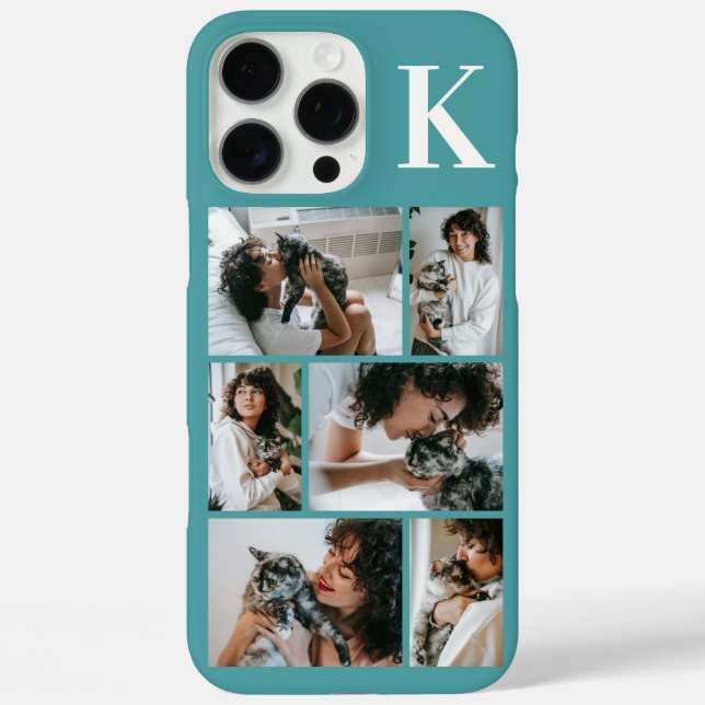 Funda iPhone 16 Pro Max Moderno Foto de 6 Mascotas Verde Turquesa (Reverso )