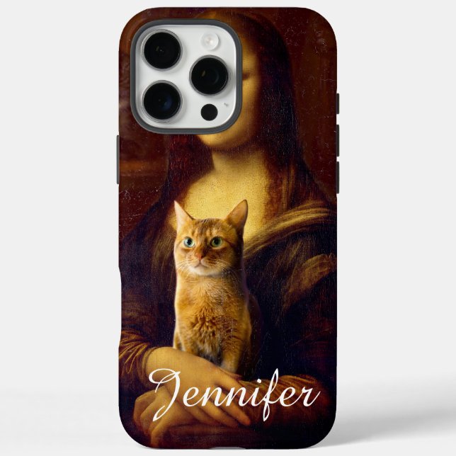 Funda iPhone 16 Pro Max Mona Lisa y su gato (Reverso)