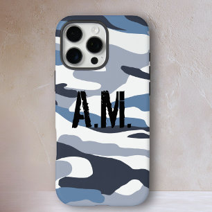 Funda iPhone 16 Pro Max Monograma azul del ejército de camuflaje