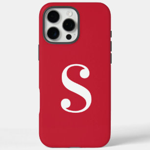 Funda iPhone 16 Pro Max Monograma blanco mínimo sobre rojo