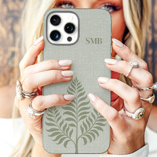 Funda iPhone 16 Pro Max Monograma Botánico Minimalista Sage