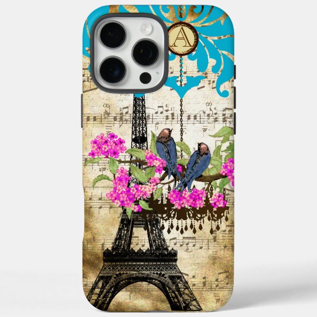 Funda iPhone 16 Pro Max Monograma Cherry Blossom Bird Chandelier iPhone (Reverso)