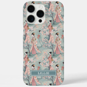 Funda iPhone 16 Pro Max Monograma con patrón de Geisha Sakura Japonesa