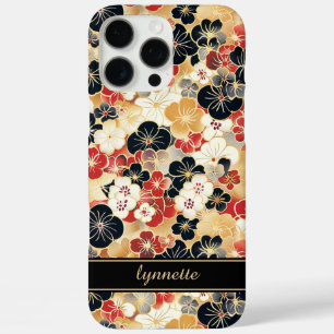 Funda iPhone 16 Pro Max Monograma con patrón floral dorado japonés