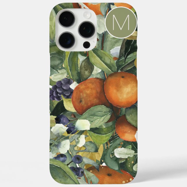 Funda iPhone 16 Pro Max Monograma con uvas Naranjas y diseño de follaje (Reverso )