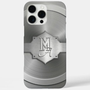 Funda iPhone 16 Pro Max Monograma de acero metálico grabado trompe l'oeil