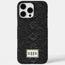 Funda iPhone 16 Pro Max Monograma de cuero negro vintage trabajado
