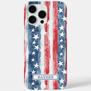 Funda iPhone 16 Pro Max Monograma de Estrellas y Franjas con Acuarela Patr
