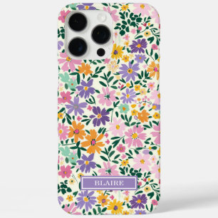 Funda iPhone 16 Pro Max Monograma de Flores Ditsy Moradas