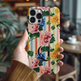 Funda iPhone 16 Pro Max Monograma de franja floral personalizada