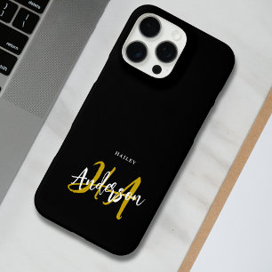 Funda iPhone 16 Pro Max Monograma de guiones negros y dorados