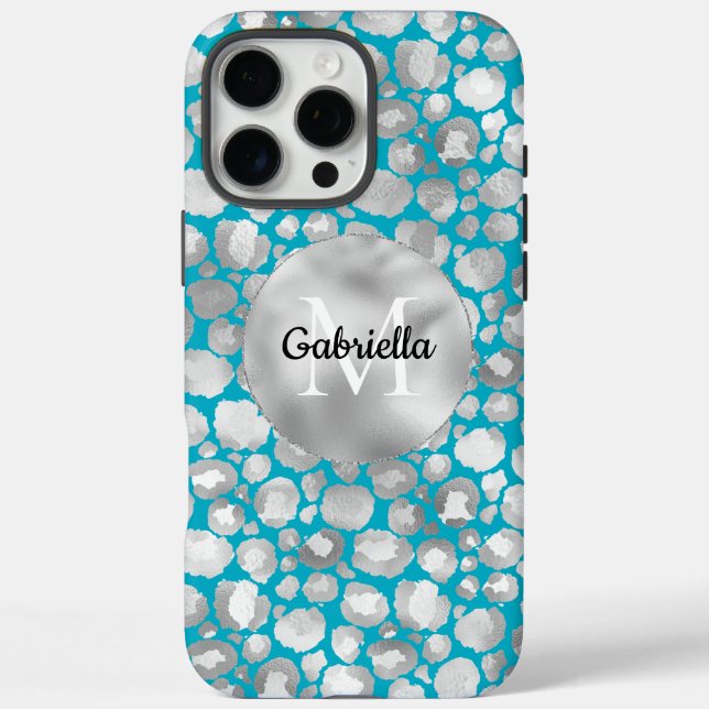 Funda iPhone 16 Pro Max Monograma de impresión de animales de leopardo pla (Reverso)