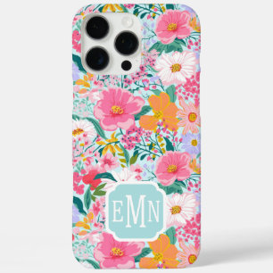 Funda iPhone 16 Pro Max Monograma de jardín floral colorido moderno