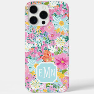 Funda iPhone 16 Pro Max Monograma de jardín rosa colorido