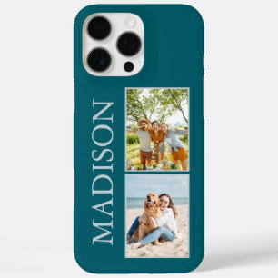 Funda iPhone 16 Pro Max Monograma de la foto del Personalizado Verde azula