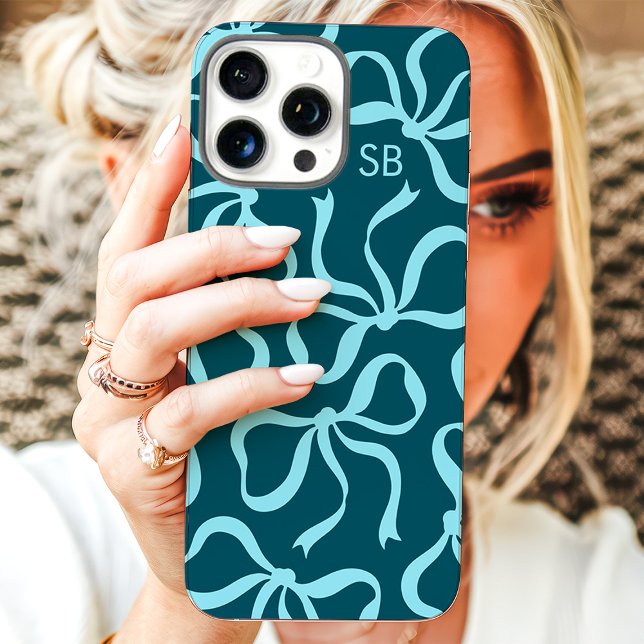 Funda iPhone 16 Pro Max Monograma de lazo azul verdoso (Subido por el creador)