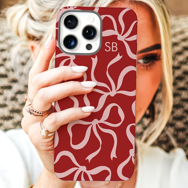 Funda iPhone 16 Pro Max Monograma de lazo rojo polvoriento (Subido por el creador)