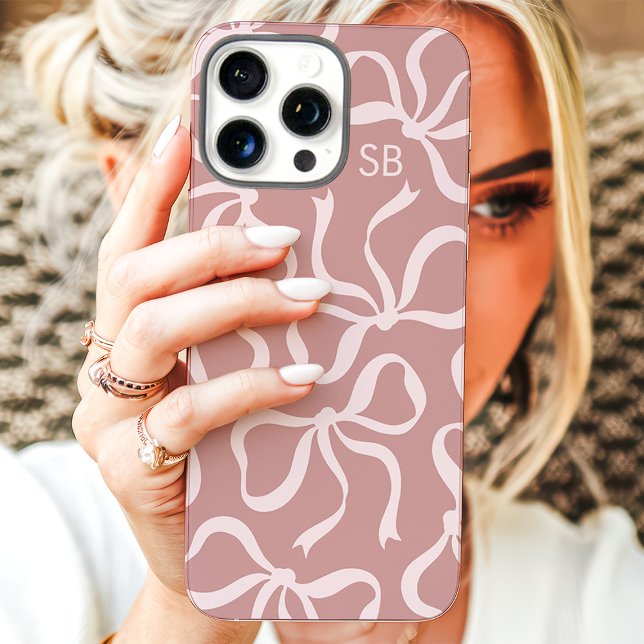 Funda iPhone 16 Pro Max Monograma de lazo rosa polvoriento (Subido por el creador)