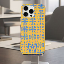 Funda iPhone 16 Pro Max Monograma de Mod Blue Hearts Tiled Mustard