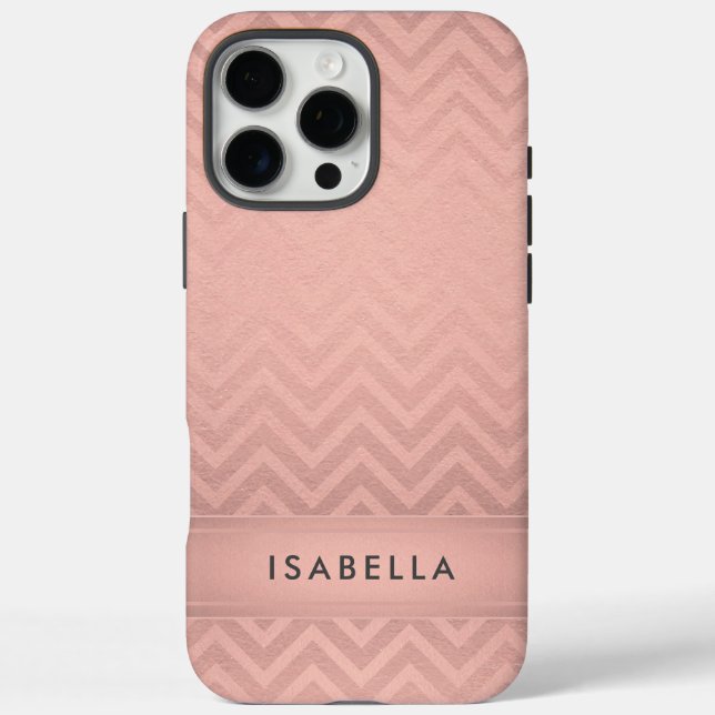 Funda iPhone 16 Pro Max Monograma de Relieve metalizado dorado Rosa de che (Reverso)