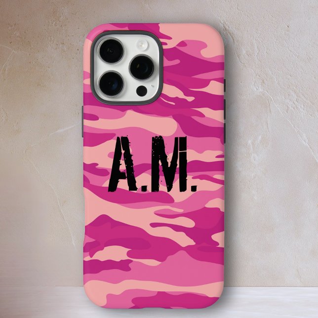 Funda iPhone 16 Pro Max Monograma del ejército de camuflaje Rosa (Camouflage Army Monogram Pink Case-Mate iPhone Case)